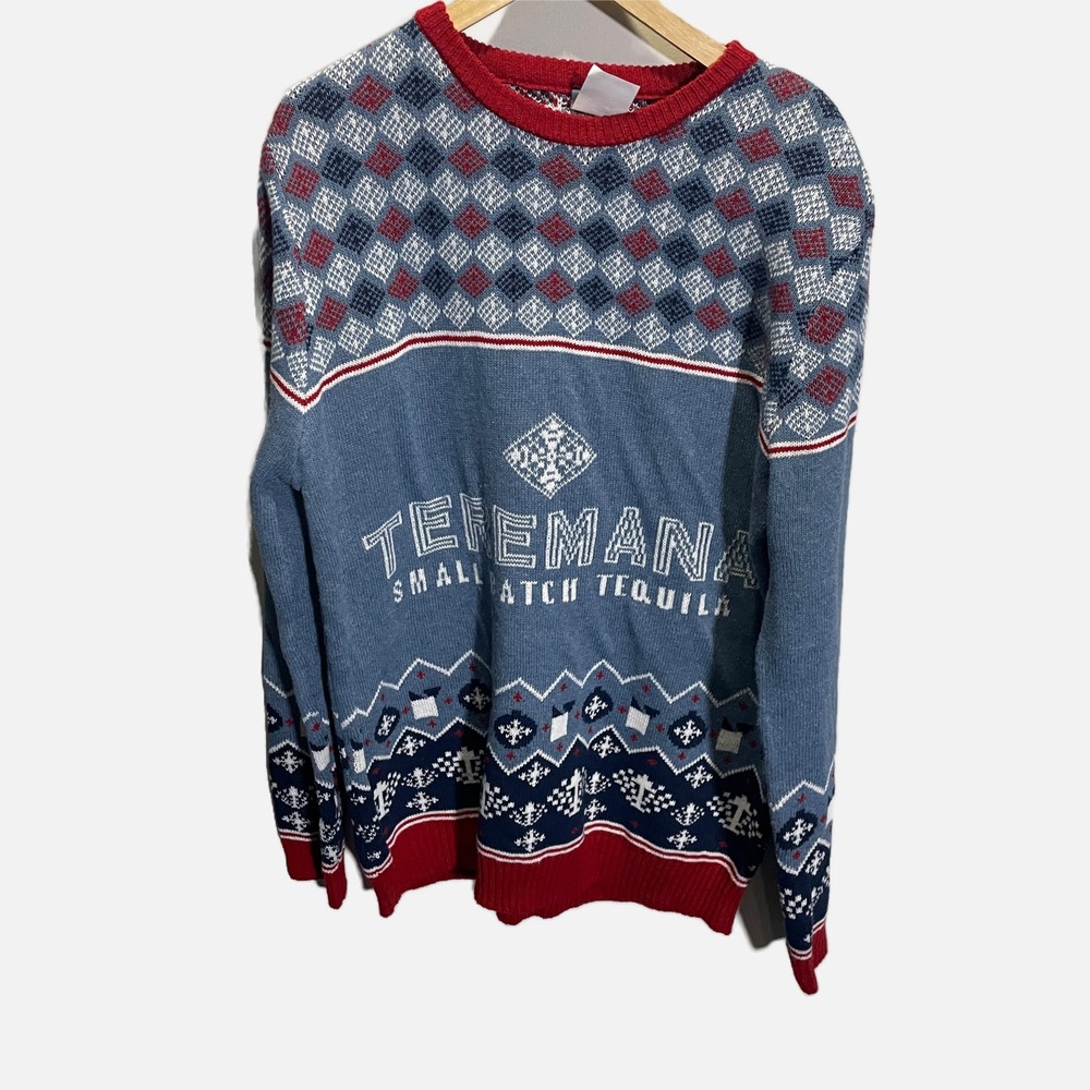 Teremana Tequila Christmas Holiday Sweater Mens 2XL Blue‎ Red Fair Isle Argyle